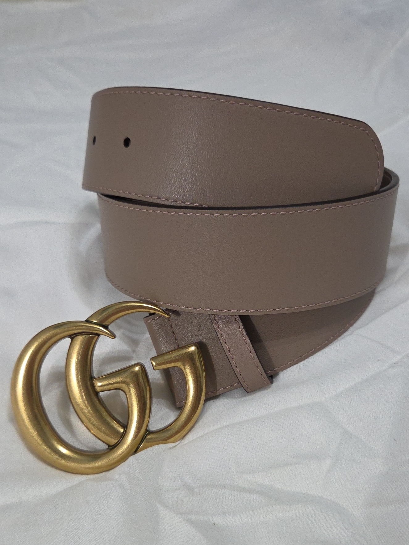 Gucci Taupe Pink Leather Belt With Gold Double G Buckle